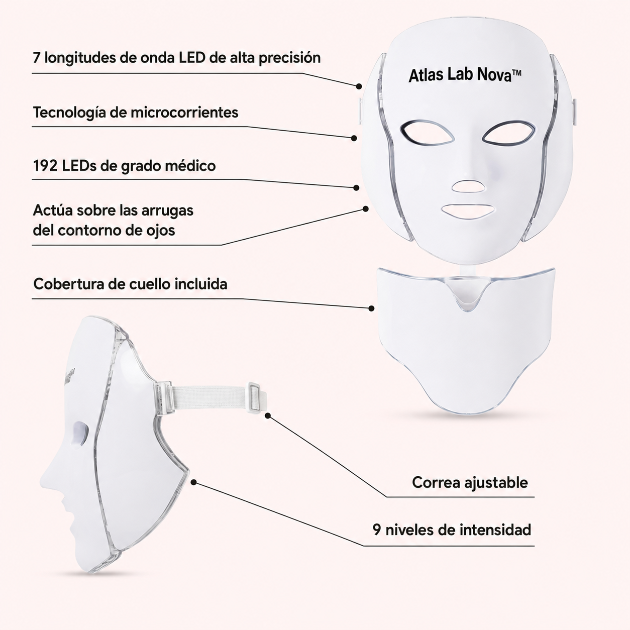 Máscara LED y Microcorriente para Lifting Facial sin Cirugía - Atlas Lab Nova™